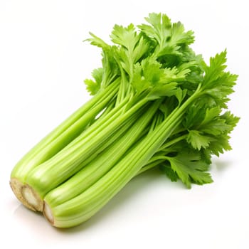 Fresh celery stalk isolated on white background. Ai generated image