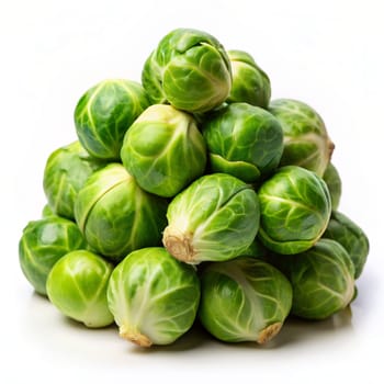 Fresh green brussel sprouts vegetable isolated on white background. Ai generated image