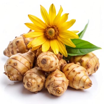 Jerusalem Artichoke (Sunchoke) isolated on a white background. Ai generated image