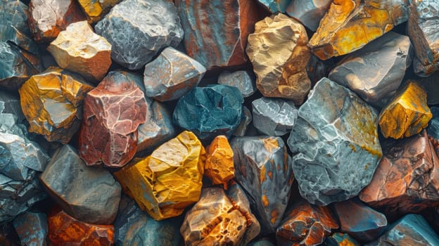 Abstract background of river stones of different structures. Stone background.