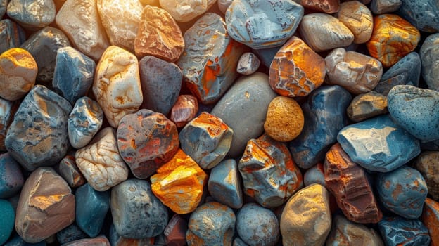 Abstract background of river stones of different structures. Stone background.