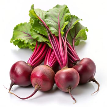 Fresh red beetroots (beet root) isolated on white background. Ai generated image