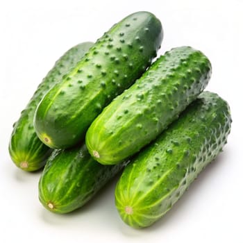Fresh green cucumbers isolated on white background. Ai generated image