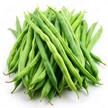 Green beans isolated on a white background. Ai generated image