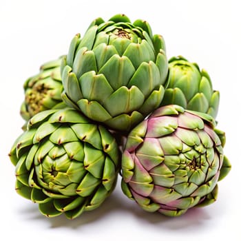 Fresh raw artichoke isolated on white background. Ai generated image