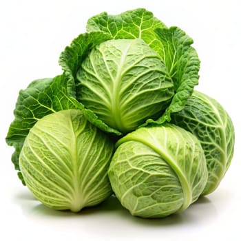 Green cabbages isolated on white background. Ai generated image