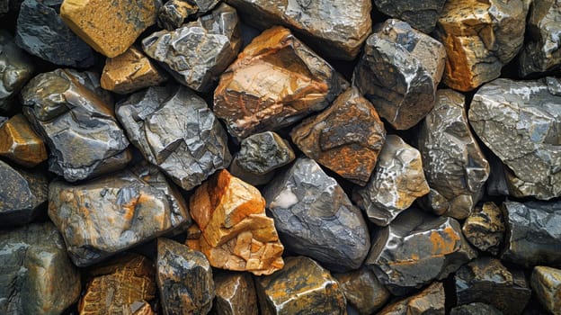 Abstract background of river stones of different structures. Stone background.