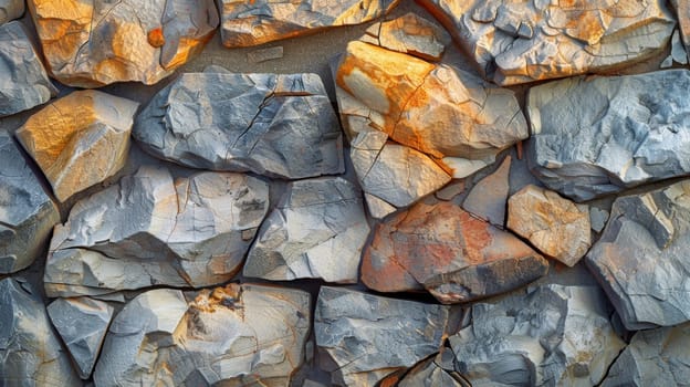 Abstract background of river stones of different structures. Stone background.