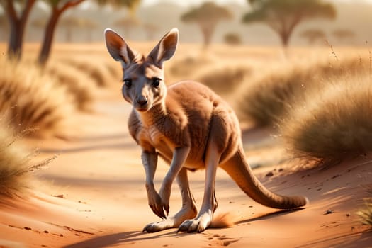 kangaroo in the desert, hot summer .