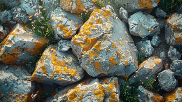 Abstract background of river stones of different structures. Stone background.