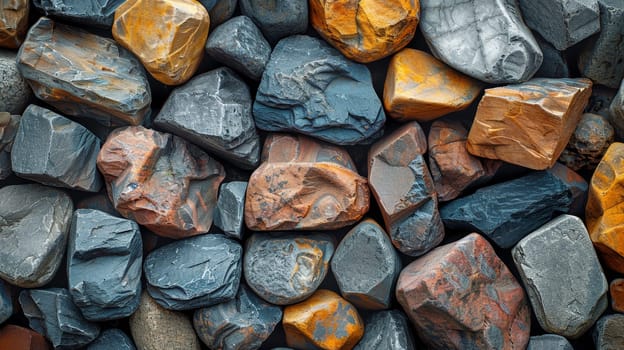 Abstract background of river stones of different structures. Stone background.