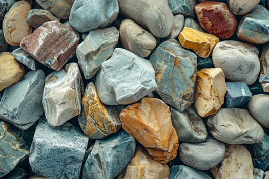 Abstract background of river stones of different structures. Stone background.