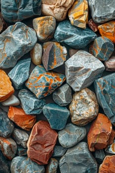 Abstract background of river stones of different structures. Stone background.