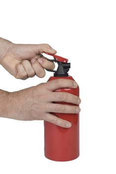 a powder fire extinguisher with a transparent background