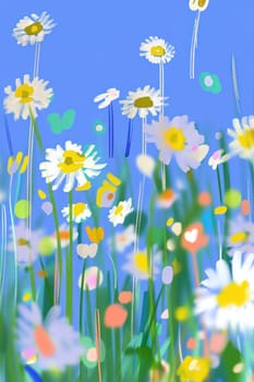 Field of daisies under a clear blue sky serene nature landscape with vibrant flowers and sunny weather