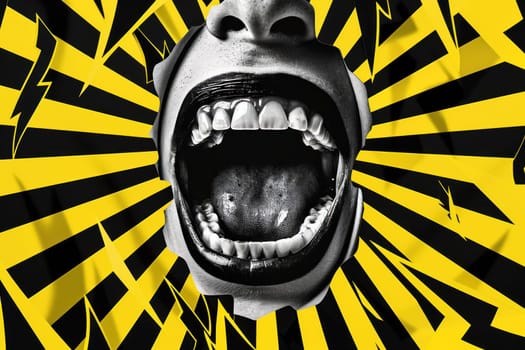 Openmouthed man in black and yellow poster a striking image of an expression of surprise and shock