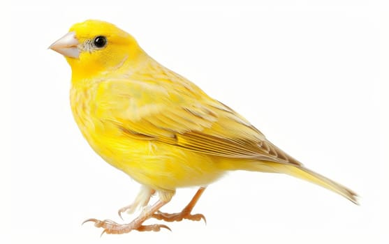 Portrait of a vivid yellow canary, striking a pose with its bright plumage and alert expression