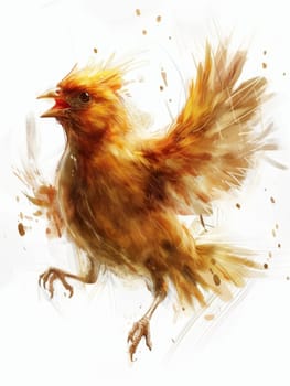 Artistic illustration of a bird in motion, painted in vibrant orange tones with expressive brush strokes
