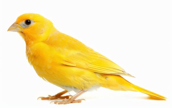 Portrait of a vivid yellow canary, striking a pose with its bright plumage and alert expression