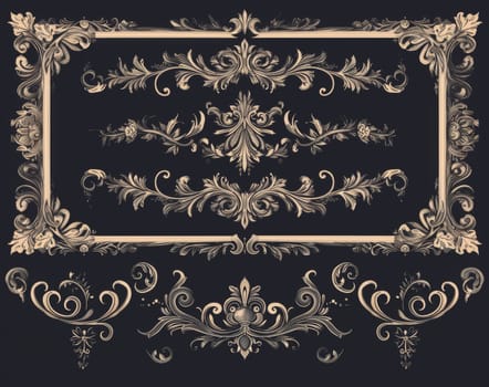 Sophisticated decorative frame featuring intricate golden ornamental designs on a black background