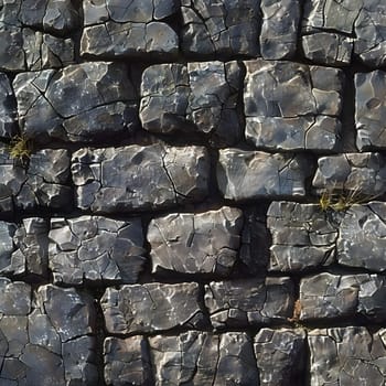 A detailed closeup of brickwork showcasing the intricate pattern of rocks in a stone wall. The composite material forms a sturdy building material made from cobblestone and bedrock