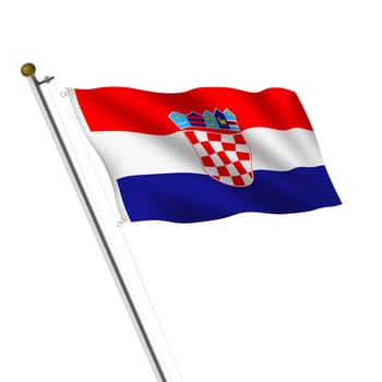 A Croatia Flagpole 3d illustration on white with clipping path