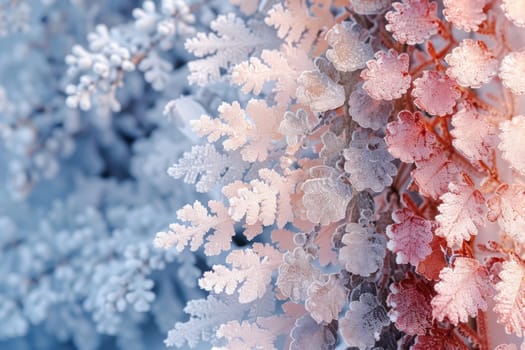 A frosty outdoor scene. Snowy winter background. Winter plants in the snow on a cold background.