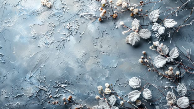 A frosty outdoor scene. Snowy winter background. Winter plants in the snow on a cold background.