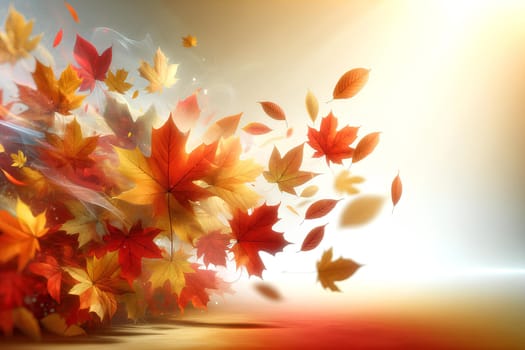 falling autumn leaves on a sunny day, with plenty of copy space, autumn background.