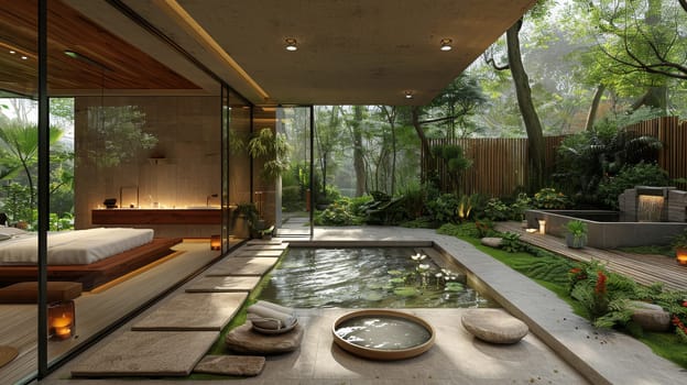 Modern design of a house in nature. Environmental design.