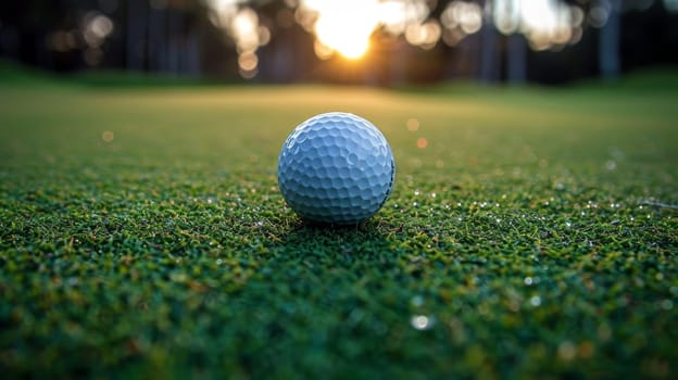 Golf ball on the green grass on the golf course.