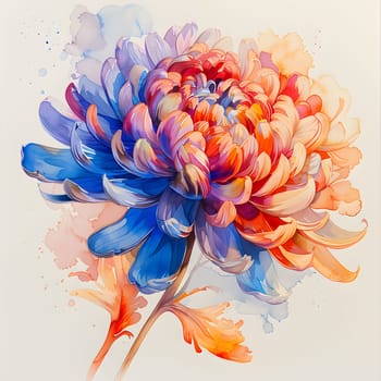 An art piece featuring a vibrant blue and orange flower on a clean white background, showcasing the beauty of a flowering plant in full bloom