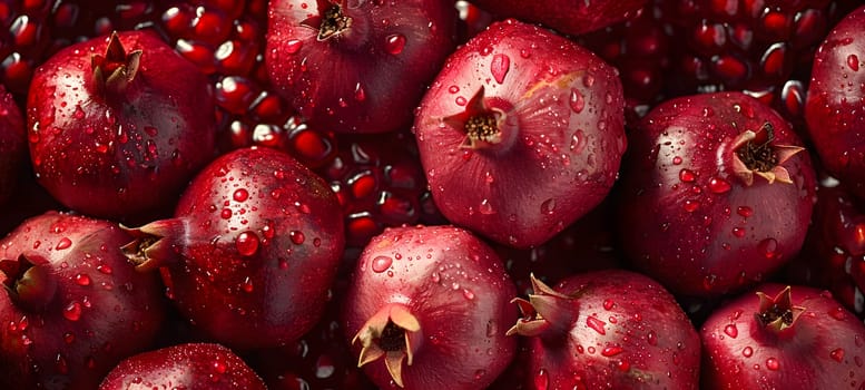 A stack of magenta pomegranates, a superfood rich in antioxidants. This natural produce is a staple food and popular ingredient in many dishes