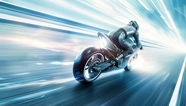 A man is riding a motorcycle on a road by AI generated image.