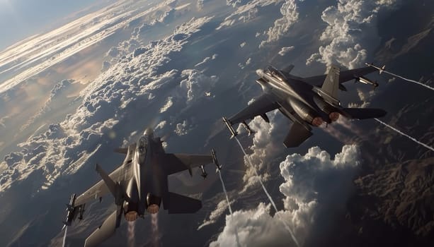 Two fighter jets flying in the sky by AI generated image.