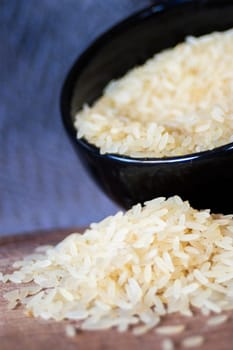  Rice grains . Dark background. Space for text. Healthy food. 