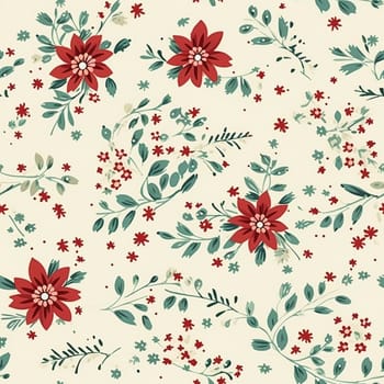 Seamless pattern, tileable vintage holiday botanical poinsettia Christmas country print for wallpaper, wrapping paper, scrapbook, fabric and product design art