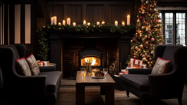 Christmas at the manor, English countryside decoration and festive interior decor