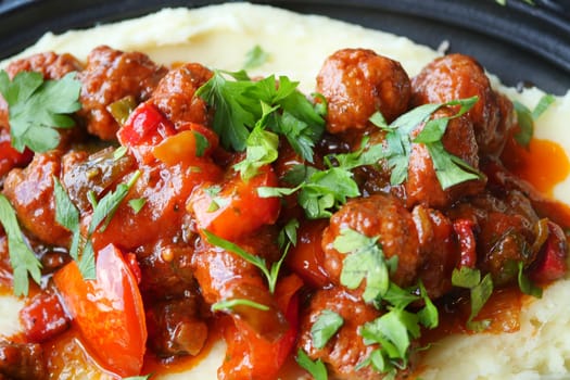 closeup of Turkey Meatballs on a plate ,