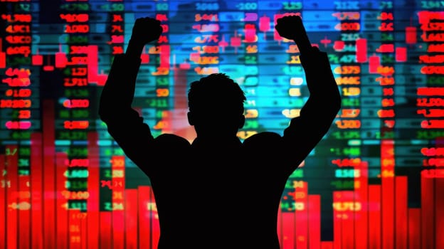 Triumphant Investors Celebrating Stock Market Success.