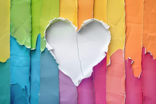 A colorful piece of paper with a heart cut out of it.