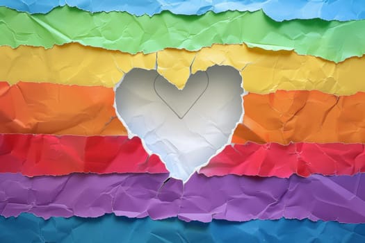 A colorful piece of paper with a heart cut out of it.