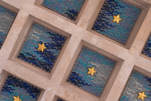 American cemetery monumnet at Normandy area. Ceiling of WWII memorial. Blues and greens with gold stars. High quality photo