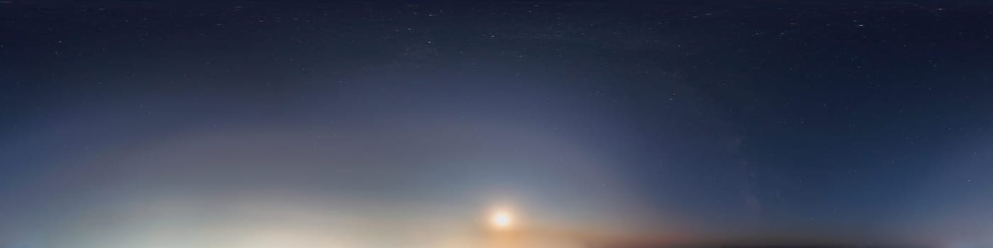 360 degree panoramic view on Arch of Milky Way and Moon