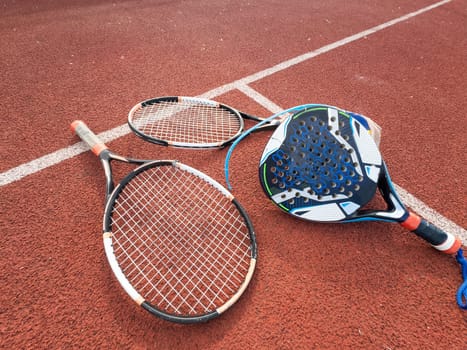 broken tennis and padel rackets. High quality photo