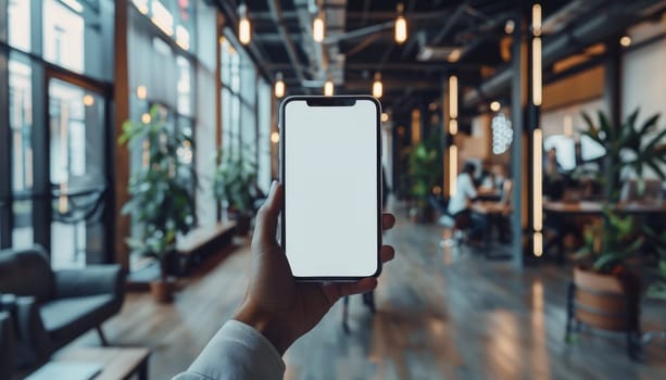 A person is holding a white iPhone in a room with a lot of greenery by AI generated image.