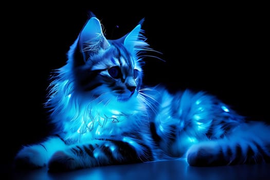 A cat with tabby fur lies comfortably on a wooden table, its eyes closed and paws tucked under its body. The cat looks relaxed as it basks in the warmth of the indoor environment.