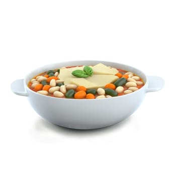 Hearty minestrone bowl with vegetable rich soup ditalini pasta white beans and Parmesan rind in. close-up food, isolated on transparent background