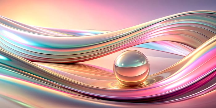 Futuristic holographic abstract horizontal background, smooth flowing shapes, AI generated illustration.