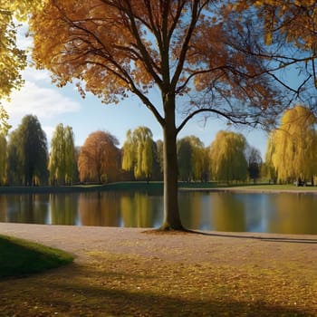 Autumn's Embrace: A Romantic Journey into the Peaceful Park Landscape